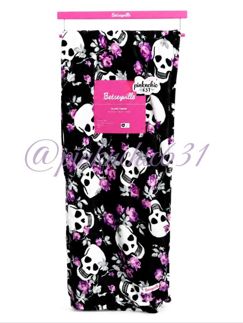 Betseyville Betsey Johnson Skulls Purple Roses Black Halloween Throw Blanket